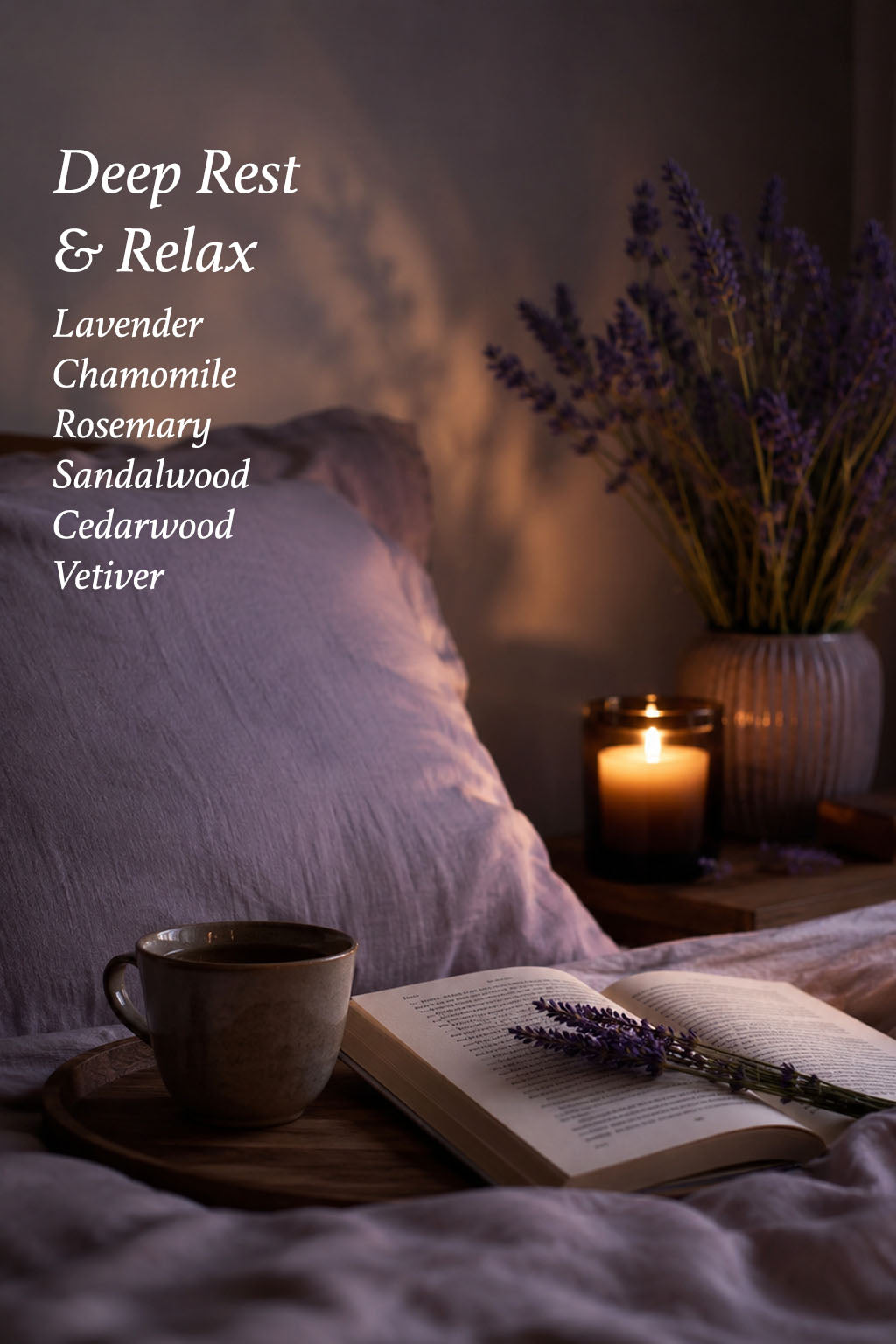 Essential Oil • Deep Rest & Relax • Lavender, Chamomile, Rosemary, Sandalwood, Cedarwood & Vetiver