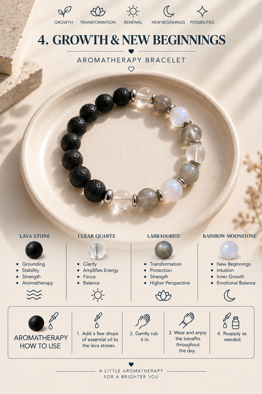 Growth & New Beginnings Bracelet • Clear Quartz, Labradorite & Rainbow Moonstone