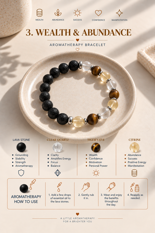 Wealth & Abundance Bracelet • Clear Quartz, Tiger's Eye & Citrine