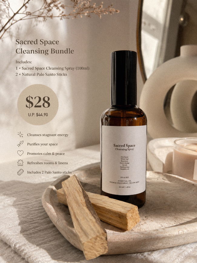 Sacred Space Cleansing Bundle • 1x Room & Linen Spray/Pillow Mist 100ml + 2x Palo Santo Sticks